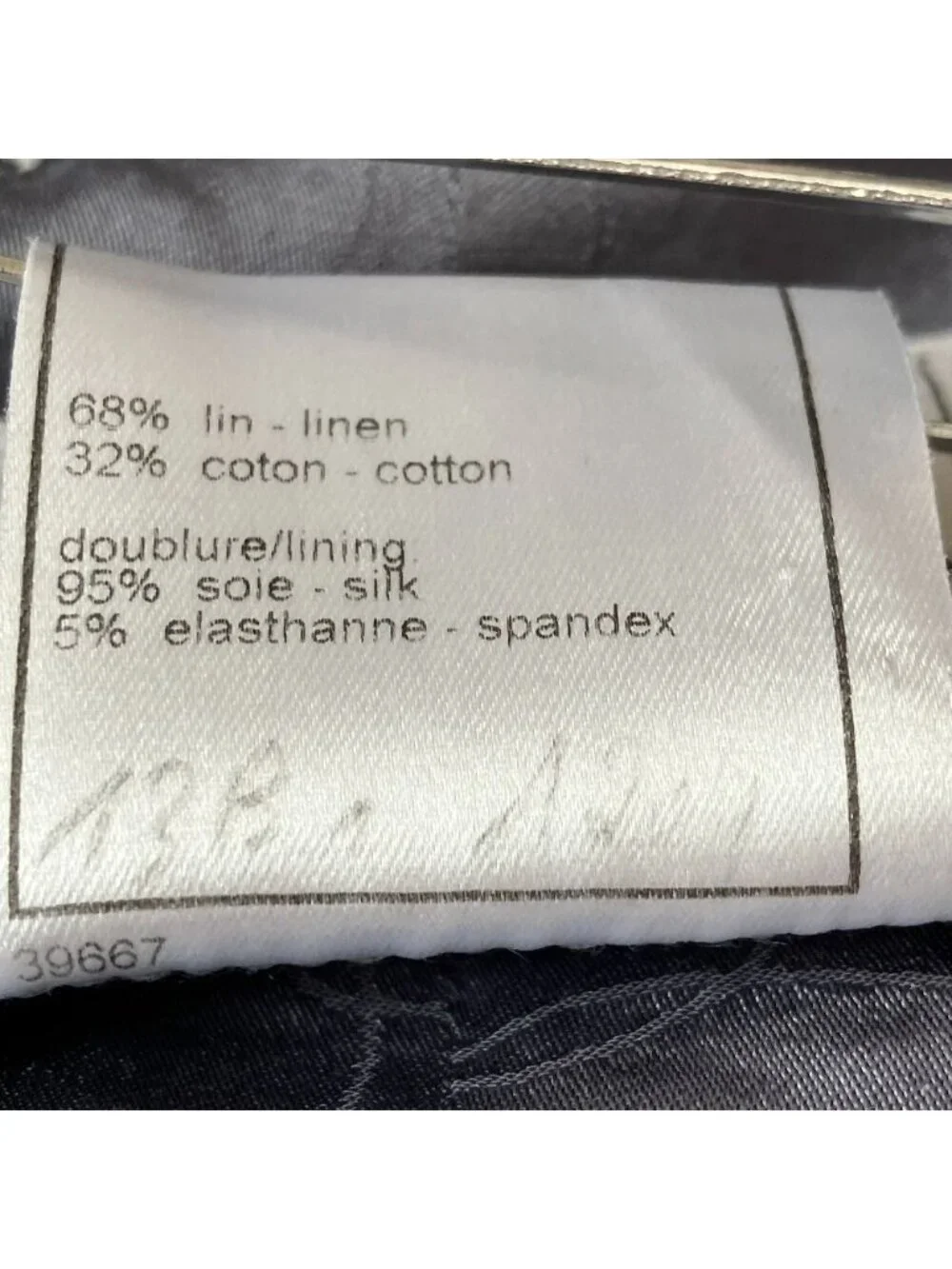 Chanel Lining Camellia CC Logo Button Linen Summer Tweed Jacket 38 Navy